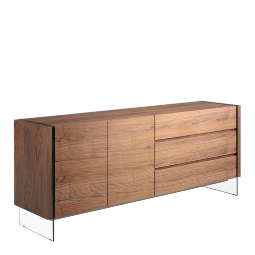 [3086] Dressoir van notenhout en gehard glas