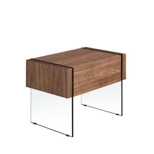 [7042] Walnut and tempered glass bedside cabinet