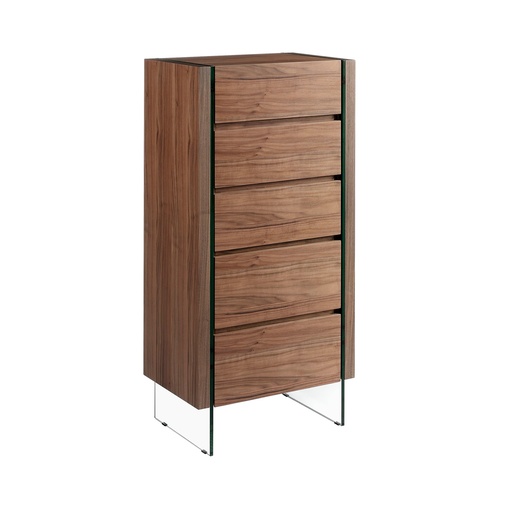 [7041] Chiffonier notenhout en gehard glas