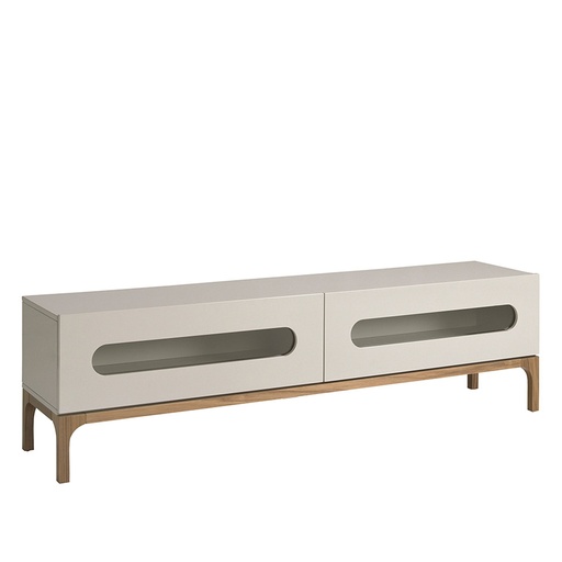 [3242] TV-meubel notenhout en grijs met binnenverlichting