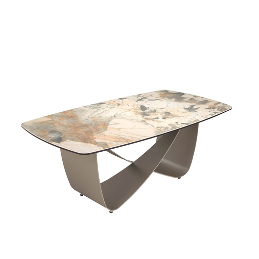 [2144] Ovale salontafel in porselein marmer en taupe metallic staal