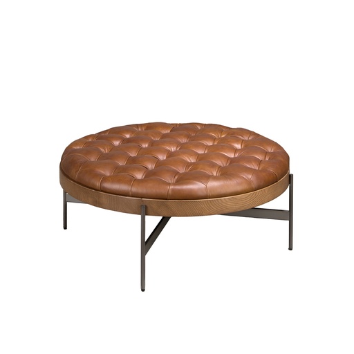 [2147] Round coffee table in dark brown leather, walnut and dark steel