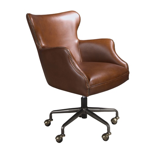 [4166] Fauteuil de bureau pivotant cuir marron foncé