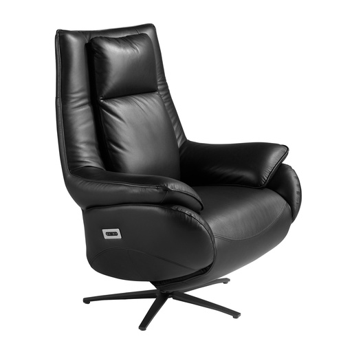 [5124] Zwarte leren draaifauteuil