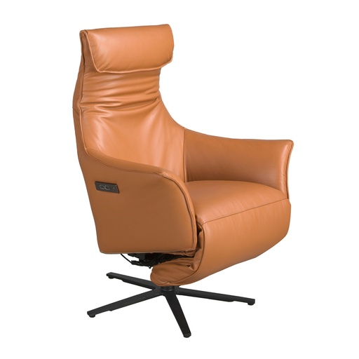 [5137] Brown leather swivel armchair