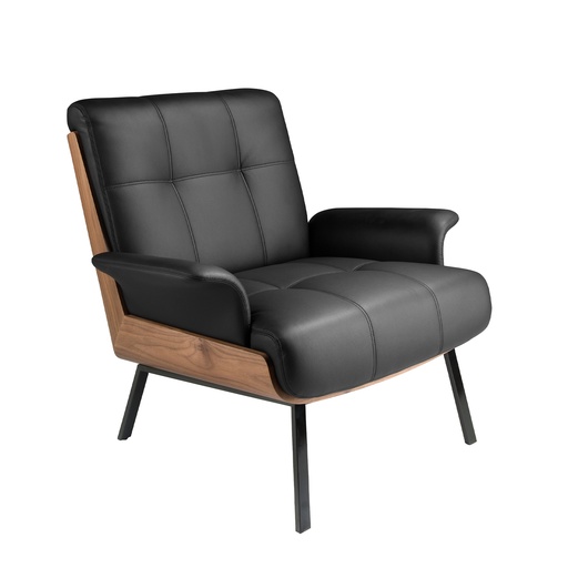 [5140] Fauteuil van zwart notenleer