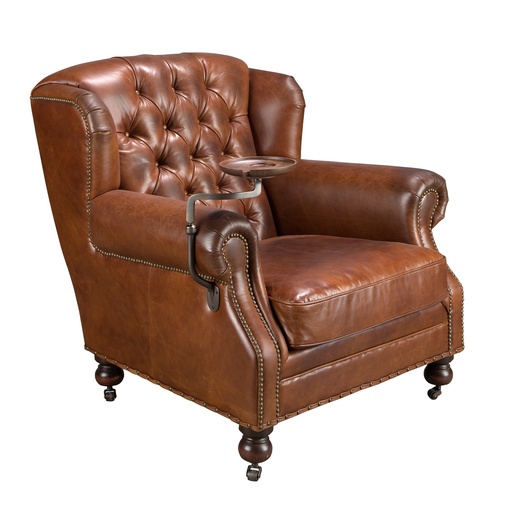 [5156] Cognac brown leather Chester armchair