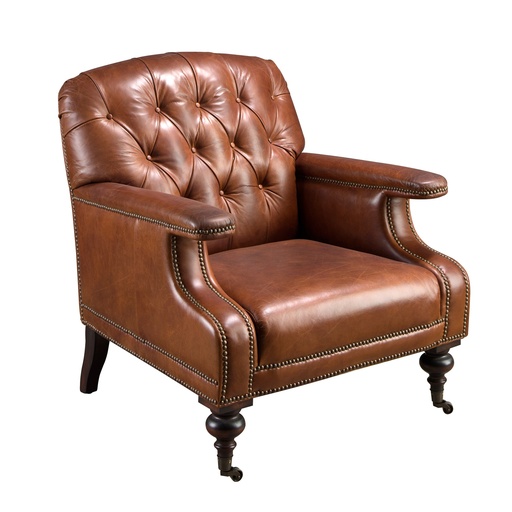 [5163] Poltrona Chester em pele castanha cognac