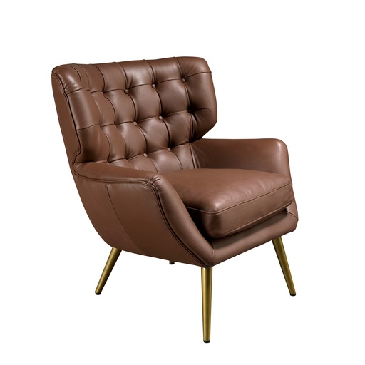 [5165] Fauteuil Chester cuir marron foncé