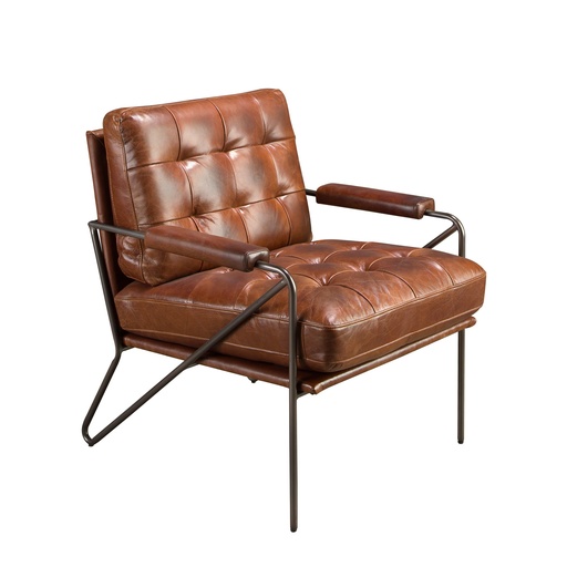 [5166] Cognac bruine leren fauteuil