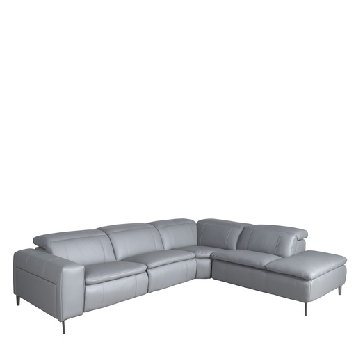 [6217] Relaxsofa mit Chaiselongue rechts in Leder grau