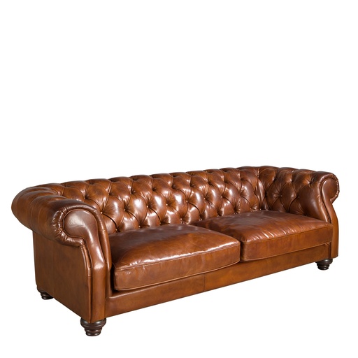 [6228] 3-Sitzer Chester-Sofa in cognacbraunem Leder