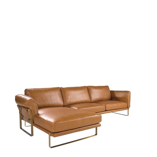 [6231] Canapé d'angle gauche en cuir camel