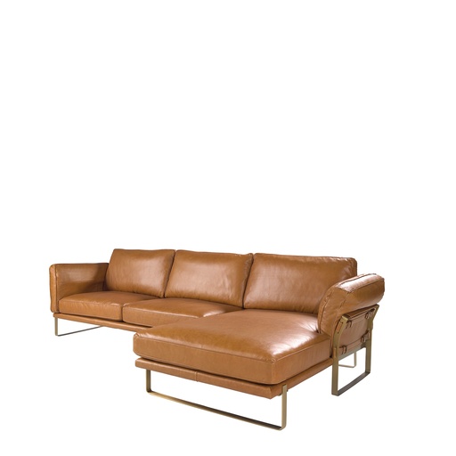 [6232] Canapé d'angle droite en cuir camel
