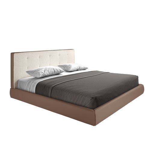 [7174] Letto imbottito in tessuto marrone ed similpelle marrone