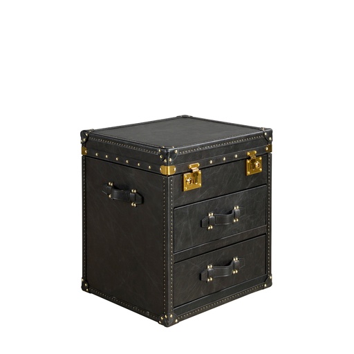 [7184] Coffre en cuir noir