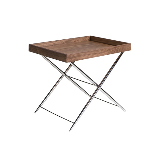 [2034] Rechthoekige hoektafel walnoot en verchroomd staal