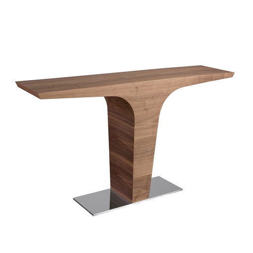 [3030] Rectangular walnut console with chrome-plated steel base