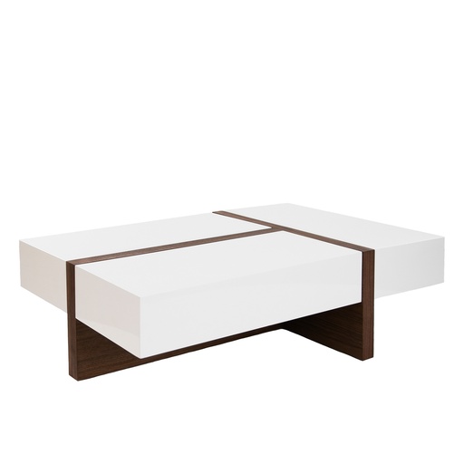 [2060] Rectangular white and walnut wood coffee table