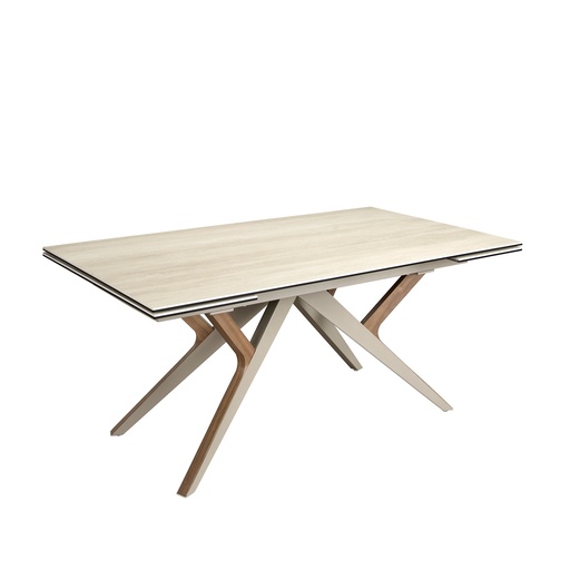 [1155] Rectangular extending dining table in porcelain marble, metallic sand steel and walnut