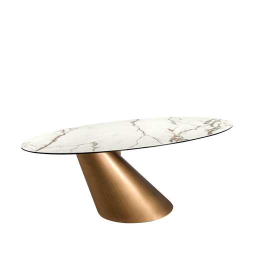[1160] Mesa comedor ovalada mármol porcelánico y acero color bronce