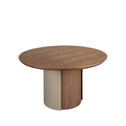 [1163] Runder Esstisch Nussbaum und Stahl metallic sand