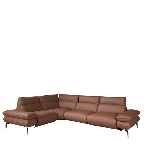 [6239] Canapé d'angle relax modulable en cuir marron