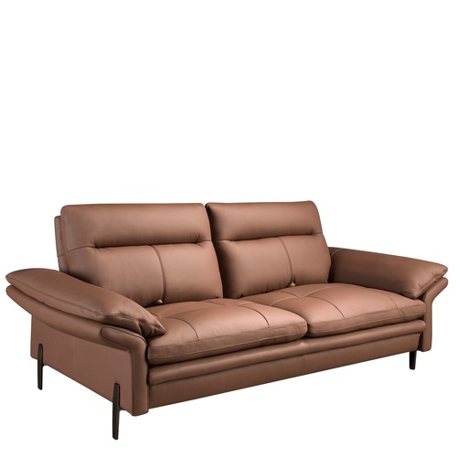 [6241] Brown leather 3-seater sofa