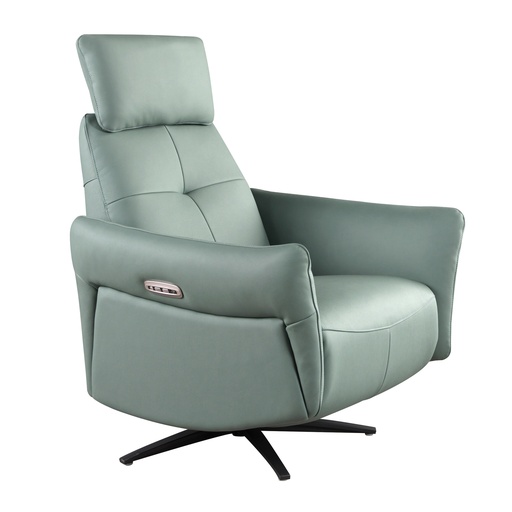 [5174] Sillón relax giratorio piel verde turquesa