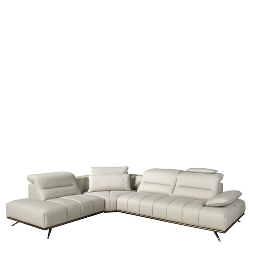 [6243] Linksseitiges Ecksofa aus hellgrauem Leder
