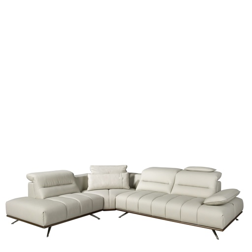 [6243] Linksseitiges Ecksofa aus hellgrauem Leder