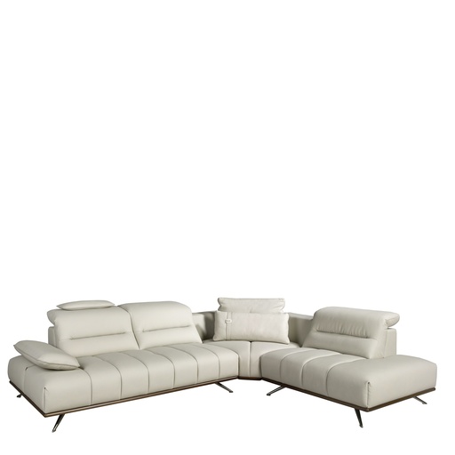[6244] Right chaise longue sofa in light grey leather