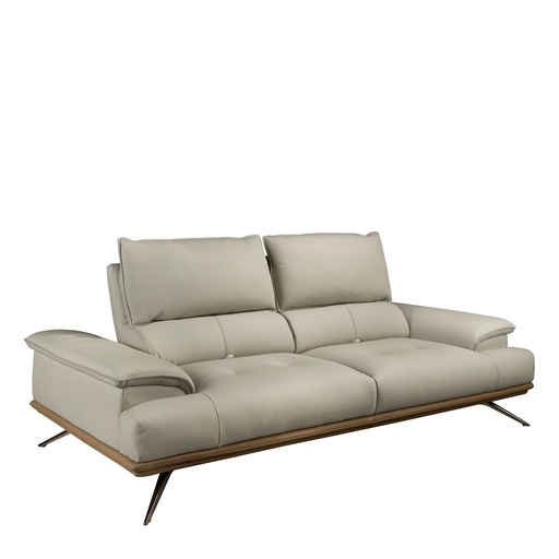 [6247] Grey taupe leather 3-seater sofa