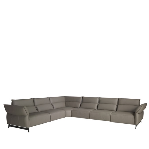 [6249] Dark grey leather modular relax corner sofa