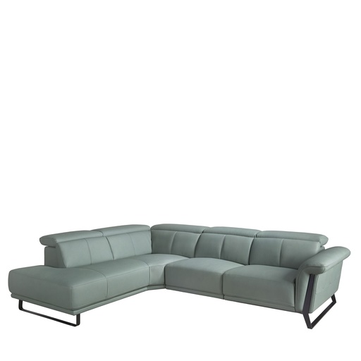 [6251] Canapé d'angle relax gauche en cuir vert turquoise