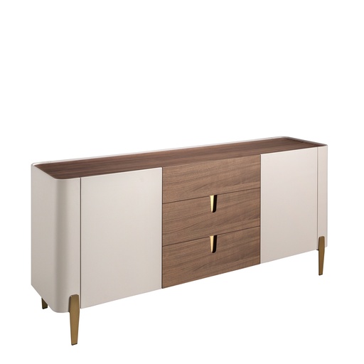 [3274] Sideboard walnut, beige, gilded polished steel and walnut top