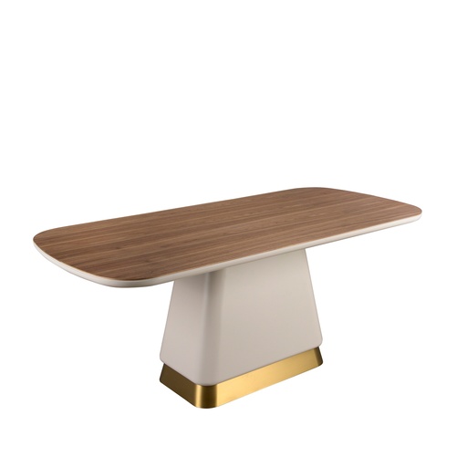 [1166] Rectangular dining table in walnut and beige wood