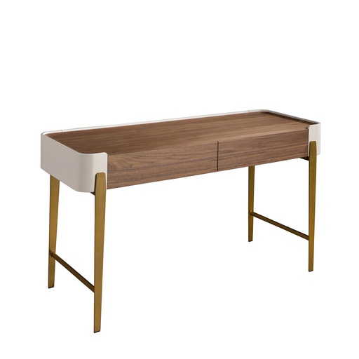 [7186] Desk in walnut, beige and golden polished steel
