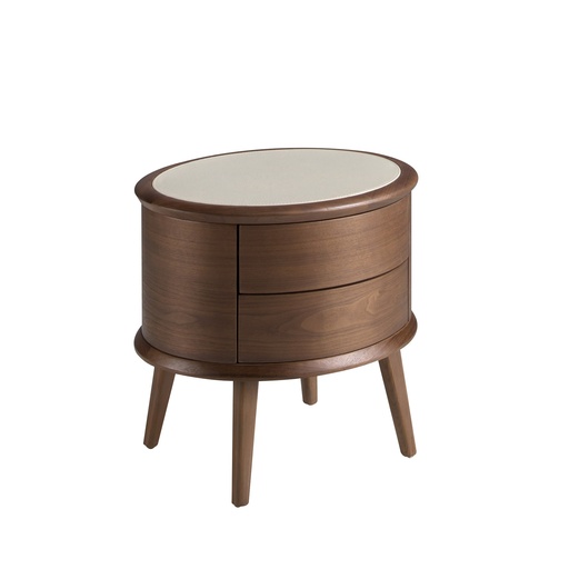 [7201] Walnut bedside table with cream-coloured leather top