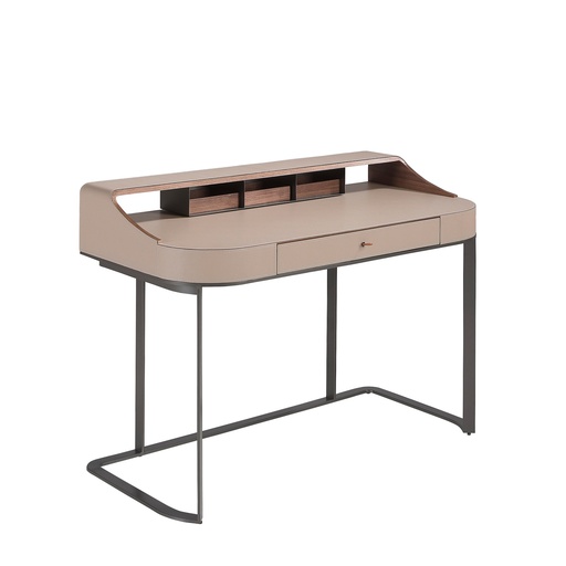 [3279] Coiffeuse en similicuir, noyer et acier gris