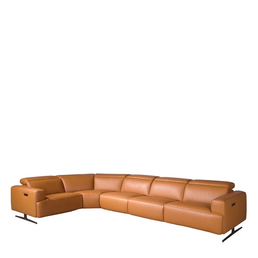 [6263] Brown leather modular relax corner sofa