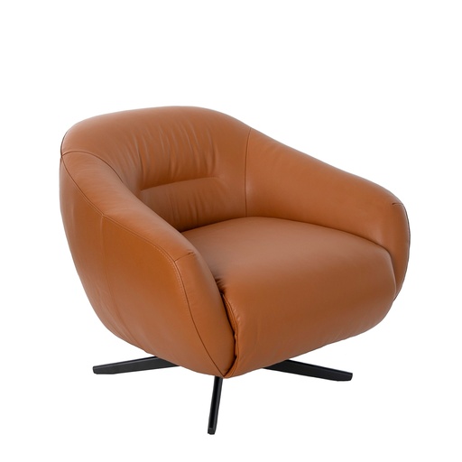 [5183] Fauteuil pivotant en cuir brun